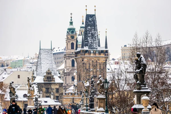 Karlův Most Zimě Ráno Praze Česká Republika Tento Most Nejstarší — Stock fotografie