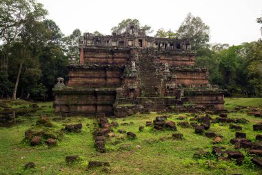 Angkor Wat 'taki eski yosun taşları, Siem Reap, Kamboçya.