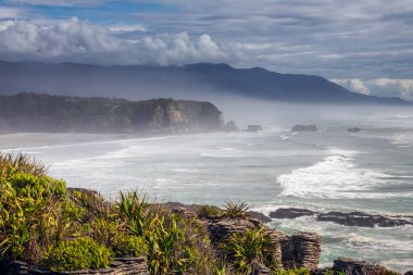 Paparoa Ulusal Parkı 'ndaki Punakaiki Krep Kayaları, Batı Yakası, Güney Adası, Yeni Zelanda.