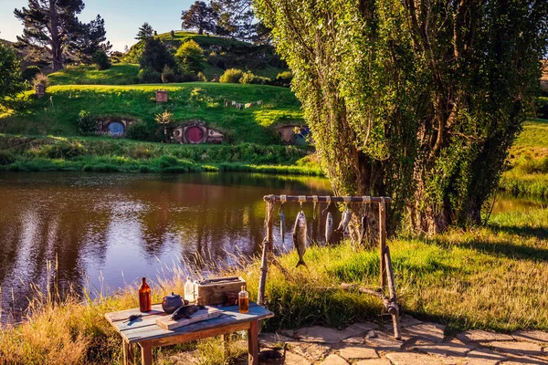 Hobbiton Landscape New Zealand Place Hobbits Live Holes — Stock Photo, Image