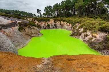 Wai-O-Tapu 'daki Şeytan Mağarası. Termal Harikalar Diyarı, Rotorua, Yeni Zelanda..