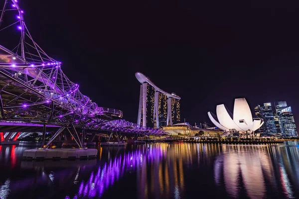 Singapur Marina Bay Vista Nocturna Del Puente Helix Marina Bay — Foto de Stock