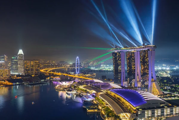 Beau Spectacle Laser Marina Bay Spectacle Nocturne Laser Des Rayons — Photo