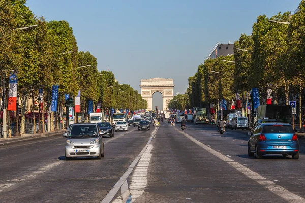 Champs Elysees Arc Triomphe Nap Párizsban Franciaországban Párizs Építészete Nevezetességei — Stock Fotó