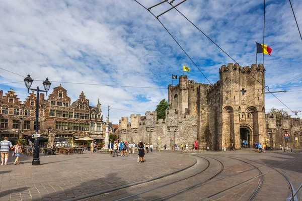 Mittelalterliche Stadt Gent Flandern Mit Der Nikolaikirche Und Dem Rathaus — Stockfoto