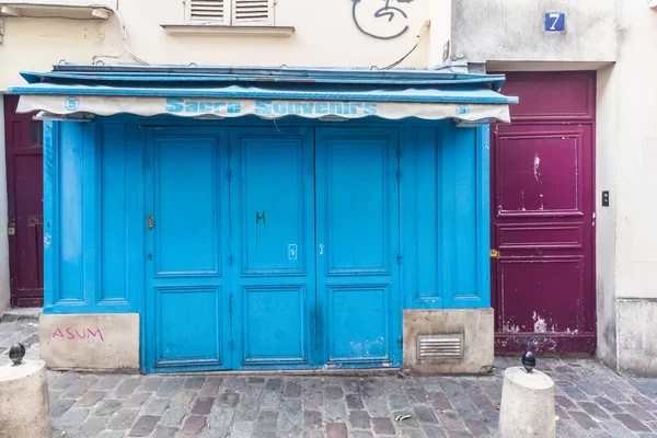 Μπλε Είσοδος Του Όμορφου Καφέ Στο Λόφο Της Μονμάρτρης Montmartre — Φωτογραφία Αρχείου