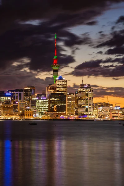 Auckland Město Panorama Při Západu Slunce Silné Bouři Centrem Města — Stock fotografie