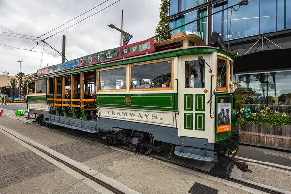 Tram Historique Restauré Sur Place Cathédrale Nouvelle Zélande Île Sud — Photo