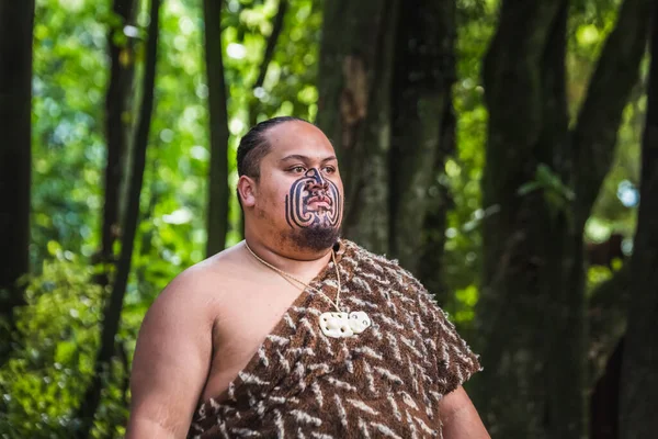 マオリ族の伝統的な挨拶ショー ロトルアの町の近く マオリ族はニュージーランドの先住民ポリネシア人である ロトルア ニュージーランド 2018年1月13日 — ストック写真