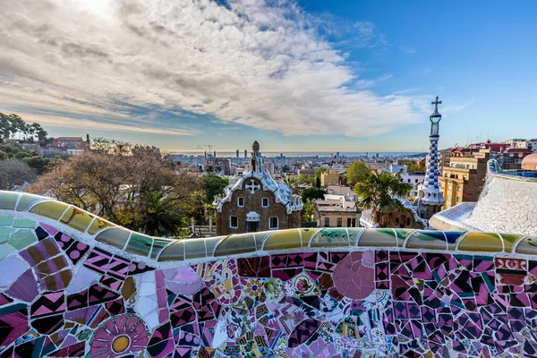 Park Guell Public Park Composed Gardens Mosaics Architectural Elements Located — Stock Photo, Image