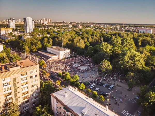 Flygfoto Syn Anhängare Presidentkandidaten Svetlana Tikhanovskaja Vid Hennes Kampanj Rally — Stockfoto