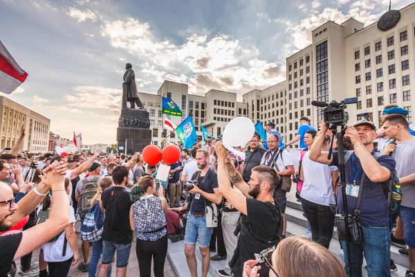 Счастливые Люди Время Крупнейших Мирных Акций Протеста Беларуси Против Фальсифицированных — стоковое фото