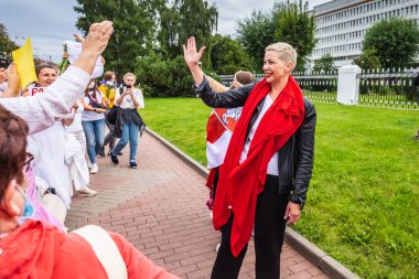 Maria Kolesnikova, 2020 Beyaz Rusya protestoları sırasında kurulan geçiş konseyinin bir üyesi olan Belaruslu bir siyasi eylemcidir. Minsk, Belarus - 30 Ağustos 2020.
