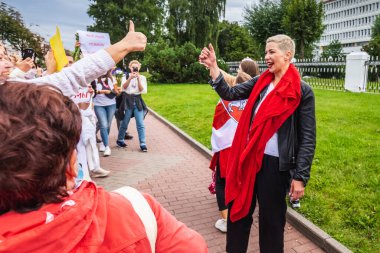 Maria Kolesnikova, 2020 Beyaz Rusya protestoları sırasında kurulan geçiş konseyinin bir üyesi olan Belaruslu bir siyasi eylemcidir. Minsk, Belarus - 30 Ağustos 2020.