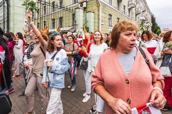 Женщины Время Мирных Протестов Беларуси Против Фальсифицированных Президентских Выборов Минске — стоковое фото