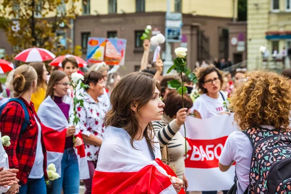 Жінки Під Час Мирних Протестів Білорусі Проти Сфальсифікованих Президентських Виборів — стокове фото