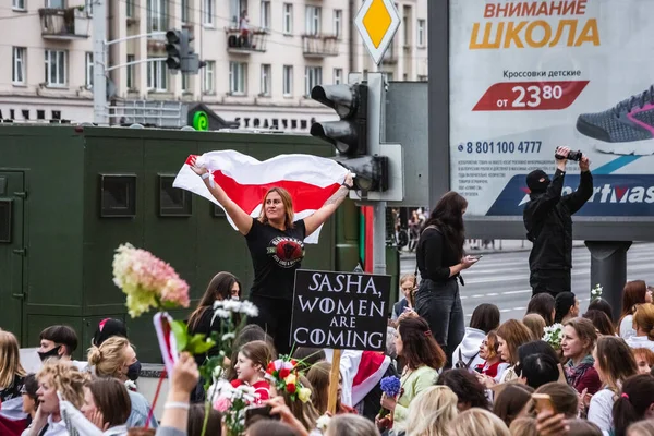 Жінки Під Час Мирних Протестів Білорусі Проти Сфальсифікованих Президентських Виборів — стокове фото