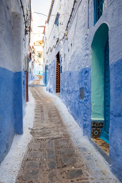 Typical Moroccan Narrow Street Chefchaouen Blue City Medina Morocco Blue — Stock Photo, Image