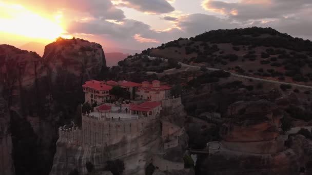 Klasztor Meteora Grecja widok z powietrza — Wideo stockowe