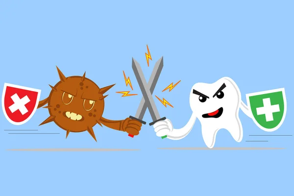 Illustration Vector Graphic Cartoon Character Fight Teeth Bacteria — Stock Vector