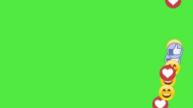 Sosyal Medya Icons parmak ve kalpleri yeşil ekran chromakey zemin üzerine gülümseme