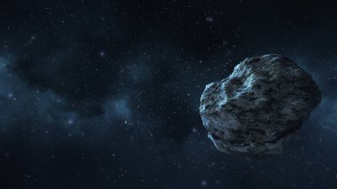 bir asteroit veya bir göktaşı uzayda bulutsular çerçevede uçar
