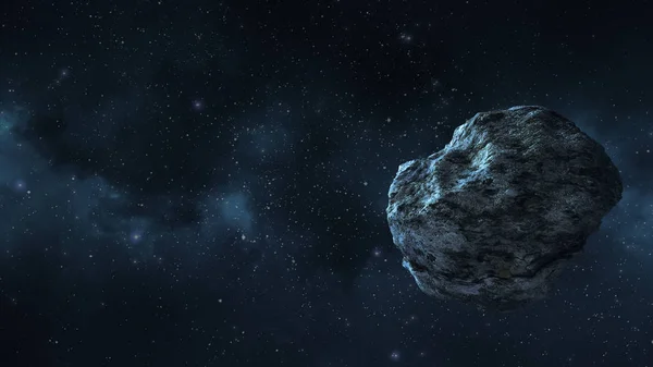 bir asteroit veya bir göktaşı uzayda bulutsular çerçevede uçar