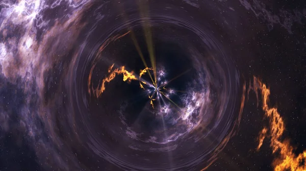 Space-time curvature, flight into a black hole, event horizon, space abstract composition
