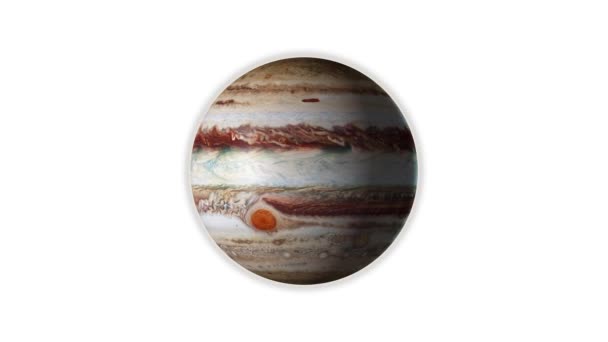 Planeten Jupiter roterar, isolerad på vit bakgrund — Stockvideo
