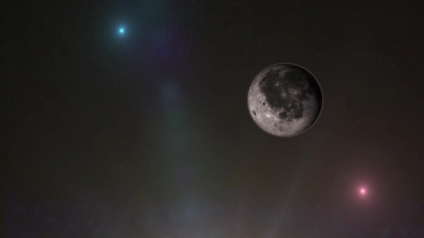 Moon view from space, stars and nebula — Stock Video
