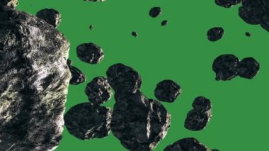 asteroids veya uçan ve döndürme, göktaşları ve beyaz bir arka plan üzerinde bir grup