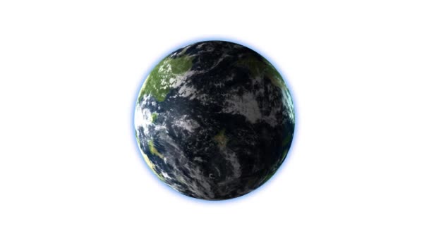 Planet som liknar jorden andra jorden roterar, isolerade på vit bakgrund — Stockvideo