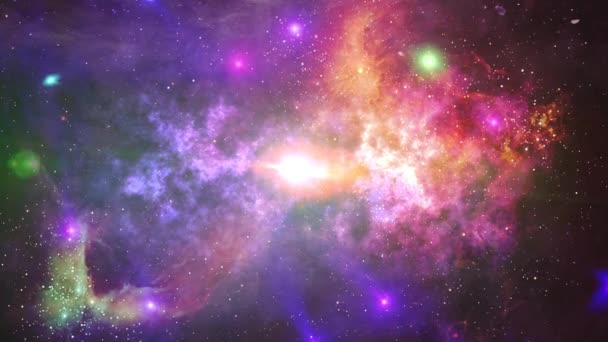 Uzay uçuşu Nebula aracılığıyla. Yıldız ve parlamayı. Parlak fütüristik animasyon. — Stok video