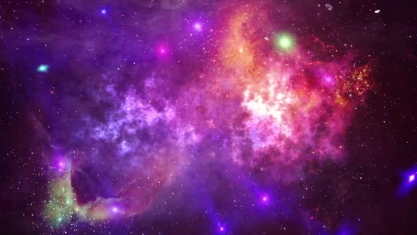 Voo espacial através da nebulosa. Estrelas e brilho. Animação futurista brilhante . — Vídeo de Stock