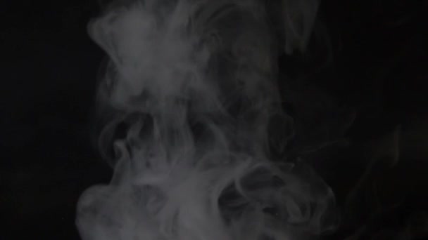 White Thick Clouds Smoke Black Background Slow Motion Close — Stock Video