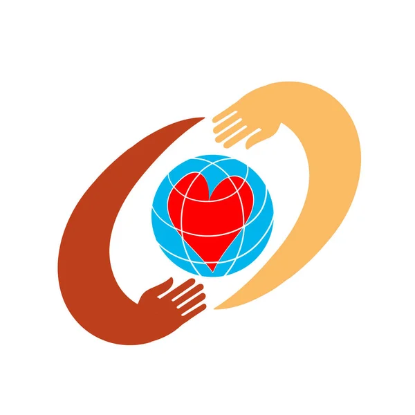 Hands with earth, people of the world holding the globe, — Stock Vector