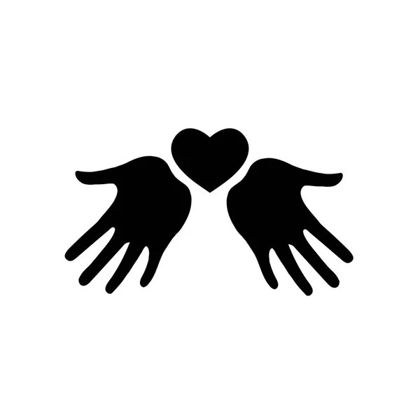 Srdíčko v rukou. Vektorové ikony srdce na dlaních. Silueta. — Stockový vektor