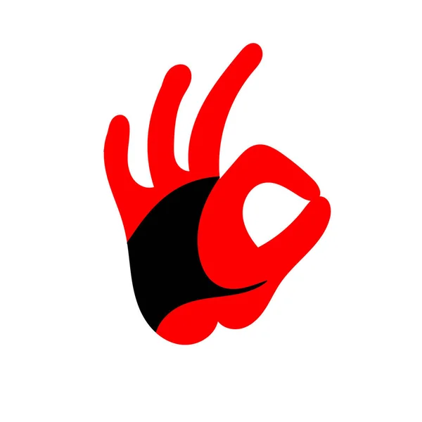 Sinal de mão OK. Desenho da cabeça de um Galo. Cock. Logotipo de galo abstrato, ícone de galo. Galo de fogo vermelho . — Vetor de Stock