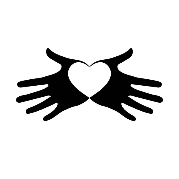 Coeur sur les paumes. Mains amour coeur concept romantique logo. Icône coeur dans les mains . — Image vectorielle