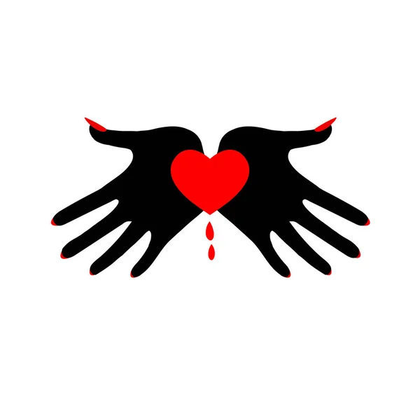 Hjärta i svart palms. Demoniska bild. Symbol för dödlig passion. — Stock vektor