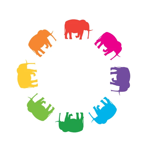 Marco redondo de siluetas de elefantes en colores arco iris — Foto de Stock