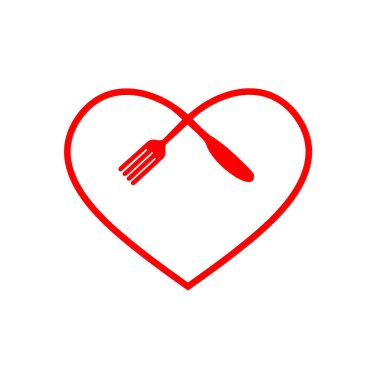 Gıda modern tarz logo tasarım seviyorum. bir kaşık bıçak ve çatal bir kalp şeklinde.