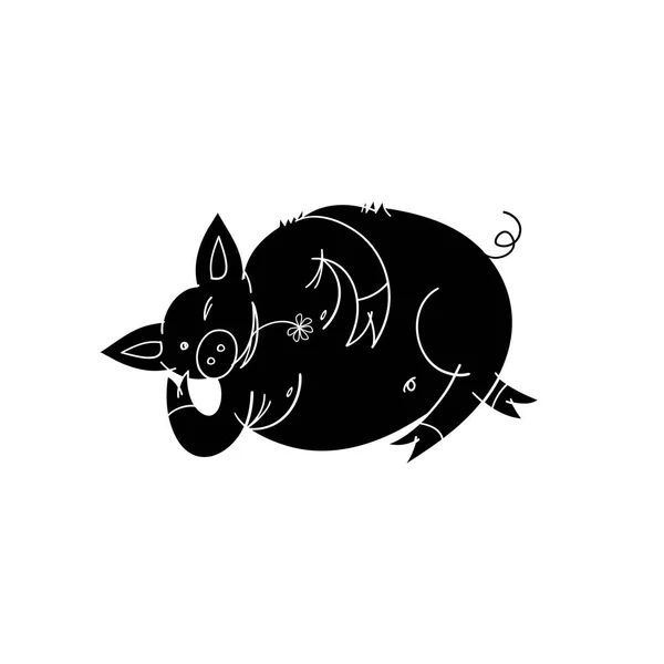Skiss med en liggande gris. — Stock vektor