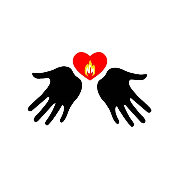 Manos sosteniendo un corazón en llamas . — Vector de stock