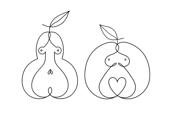 女性の体の形。リンゴ、ナシ、アイコンの種類。ベクトル図 — ストックベクタ