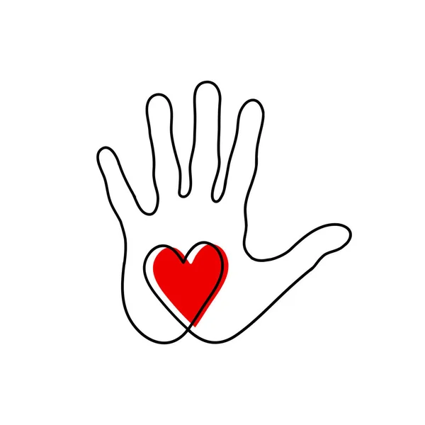 Corazón en la palma de tu mano. Ilustración vectorial del icono de la cordialidad y la bondad . — Vector de stock