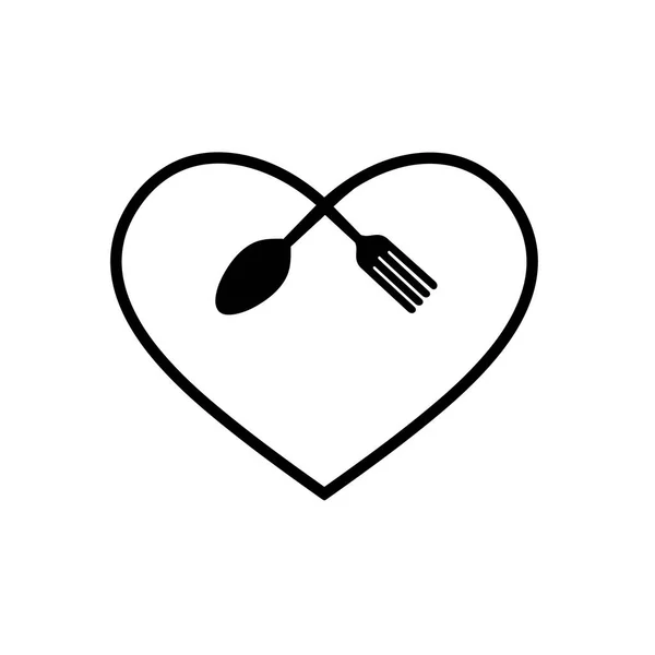 Love food nowoczesnym stylu logo projektu. łyżka nożem i widelcem w kształcie serca. — Wektor stockowy