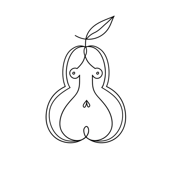 Pera Donna Tipo di corpo Figura Schizzo. Disegno lineare di una figura femminile in una pera . — Vettoriale Stock