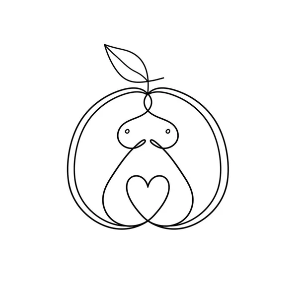 Apple vrouwen lichaam Type figuur schets. Lineaire tekening van een vrouwelijk figuur in een appel. — Stockvector