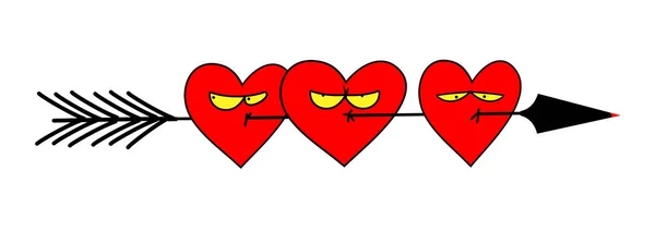 Plusieurs cœurs flèches avec des expressions malheureuses. Illustration vectorielle drôle mignon . — Image vectorielle